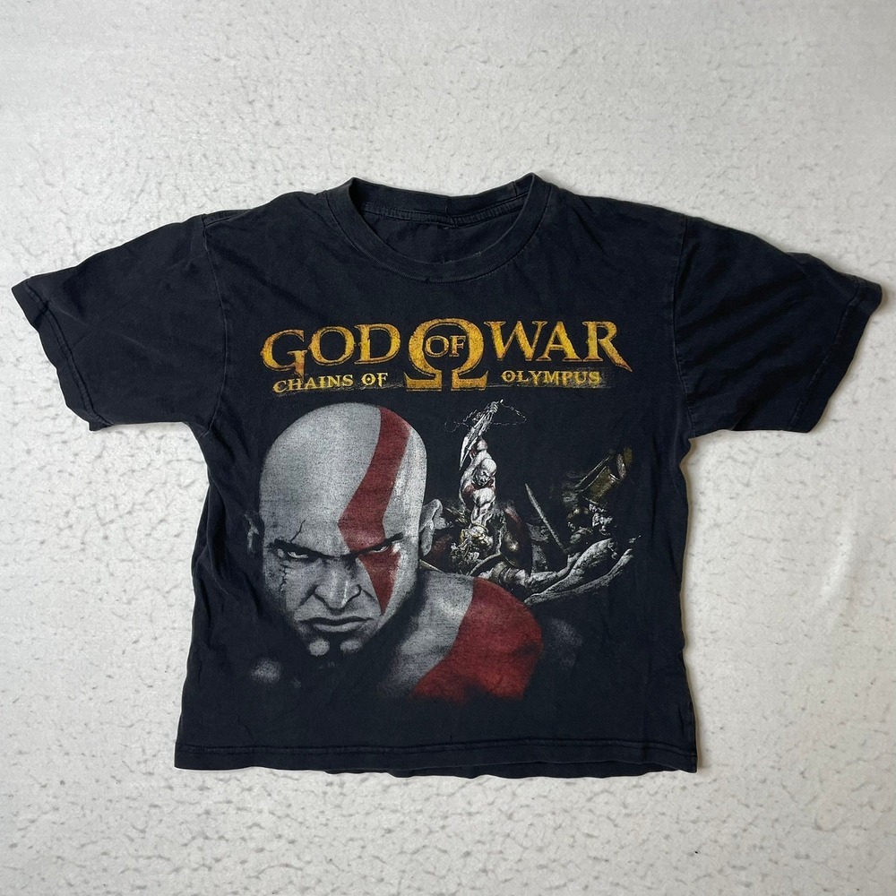 God of War Chains of Olympus T Shirt Boys Black‎ Game Graphic Tee Distressed